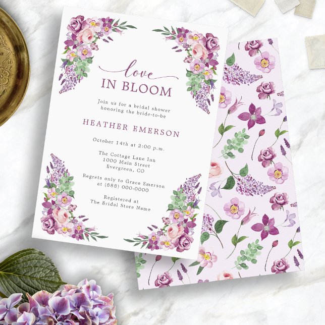 Invitación Chorro de boda Amor Púrpura (Purple Love Bridal Shower Invitation
)