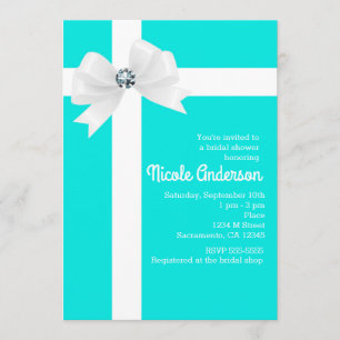 Invitación Chorro de Boda Azul Cian Lazo Blanco y Diamante
