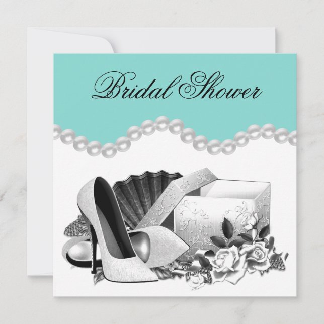 Invitación Chorro de boda azul turquesa perla (Anverso)