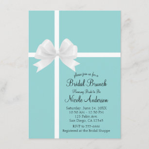 Invitación Chorro de Boda con Lazo Blanco Grande de Azul Turq