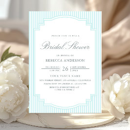 Invitación Chorro de boda de foto a rayas azules pastel clási