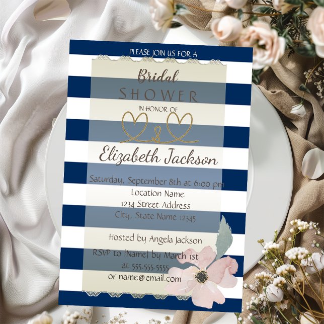 Invitación Chorro de boda Flor Azul Marinho (Subido por el creador)