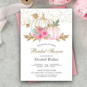Invitación Chorro de Boda Floral Rosa Calabaza Dorado y Blanc