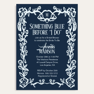 Invitación Chorro de Boda Floral Vintage Algo Azul