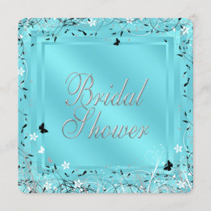 Invitación Chorro de Boda Mariposa Azul Turquesa Negro Blanco