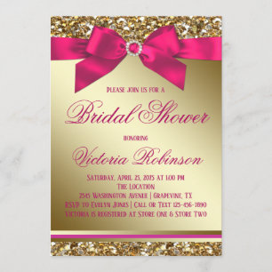 Invitación Chorro de Boda Rosa Fucsia Dorado
