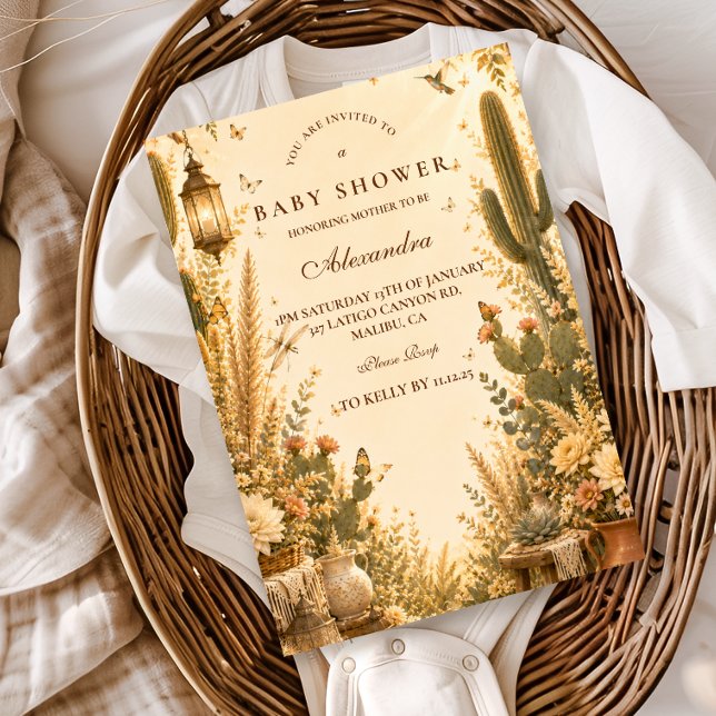Invitación Chorro de Cactus Boho Baby Shower (Subido por el creador)
