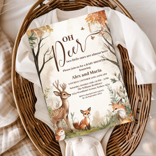 Invitación Chorro de ciervos gemelos Woodland Baby Shower