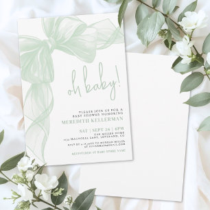Invitación Chorro de Cumpleaños de Bebé con Lazo Verde Salvia