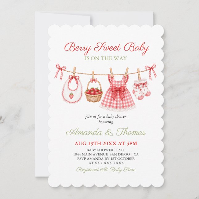 Invitación Chorro de Cumpleaños de Bebé Fresa Prep (Anverso)