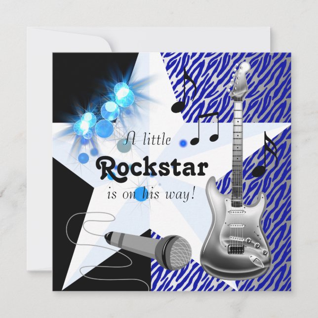 Invitación Chorro de Estrella de Rock Azul Real para Bebé (Anverso)
