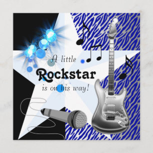 Invitación Chorro de Estrella de Rock Azul Real para Bebé