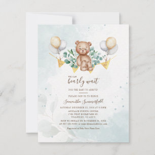 Invitación Chorro de Eucalipto Oso Acuarela Baby Shower