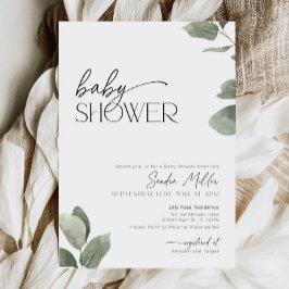 Invitación Chorro de Eucalipto para Baby Shower Verde Salvia