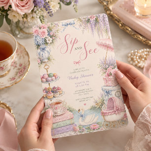 Invitación Chorro de flores, bebeando y viendo baby shower