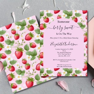 Invitación Chorro de Fresa Dulce Rosa Rojo Blanco Baby Shower
