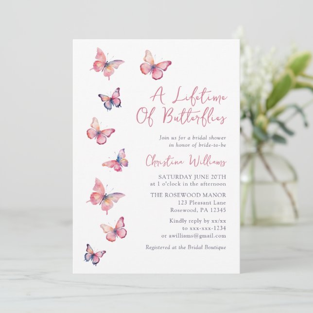 Invitación Chorro de Mariposas Despedida de Soltera (Anverso de pie)