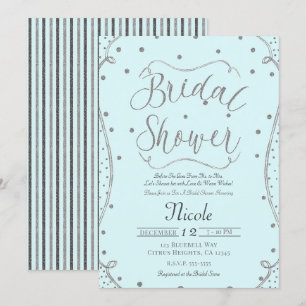 Invitación Chorro de Novia Azul Claro y Plateado