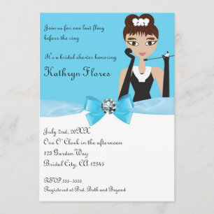 Invitación Chorro de novia azul moderno con lazo blanco y dia