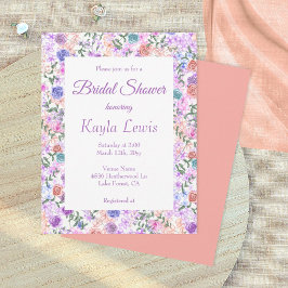 Invitación Chorro de Novia con Rosas Moradas, Durazno y Azul