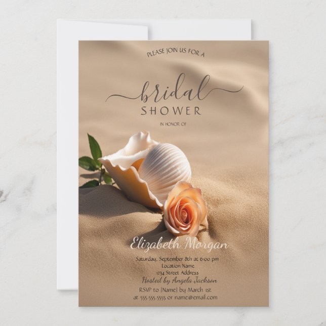 Invitación Chorro de Novia de Arena Rosa de Conchas Marinas (Anverso)