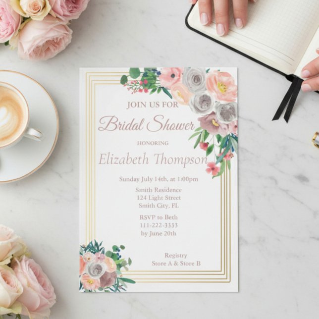 Invitación Chorro de Novia de Flor Morada Elegante (Subido por el creador)