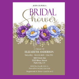 Invitación Chorro de Novia de Peonía Azul y Morado