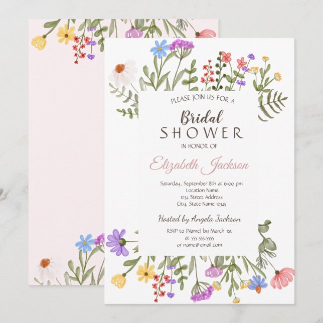 Invitación Chorro de Novia de Pradera de Flores Silvestres en (Anverso / Reverso)