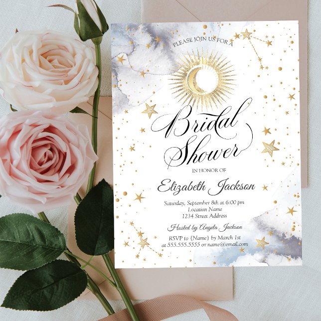 Invitación Chorro de Novia del Sol Celestial, Luna, Estrellas (Subido por el creador)