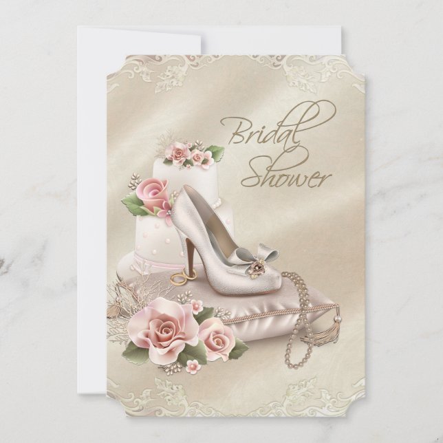 Invitación Chorro de Novia Elegante de Marfil (Anverso)