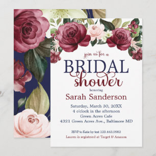 Invitación Chorro de novia floral acuarela marrón y azul mari