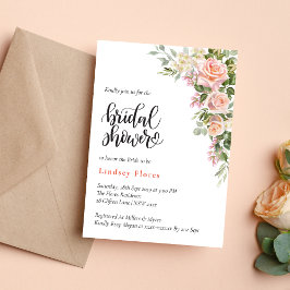 Invitación Chorro de Novia Floral Acuarela Rosa Elegante