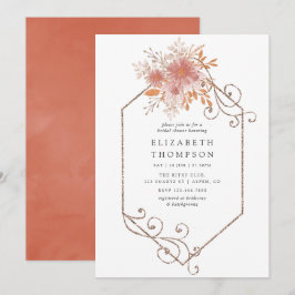Invitación Chorro de novia geométrico de acuarela en terracot
