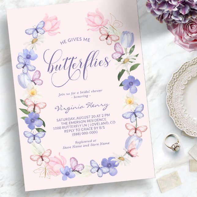 Invitación Chorro de Novia Mariposas Rosadas (Pink Butterflies Bridal Shower Invitation
)