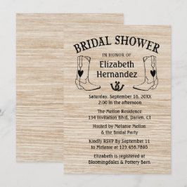 Invitación Chorro de novia occidental bota madera de campo