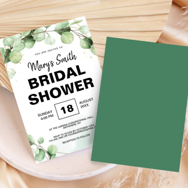 Invitación Chorro de Novia Rústico Boho Elegante de Eucalipto (Green Eucalyptus Rustic Boho Elegant Bridal Shower Invitation, Bridal Brunch, Bride To Be)