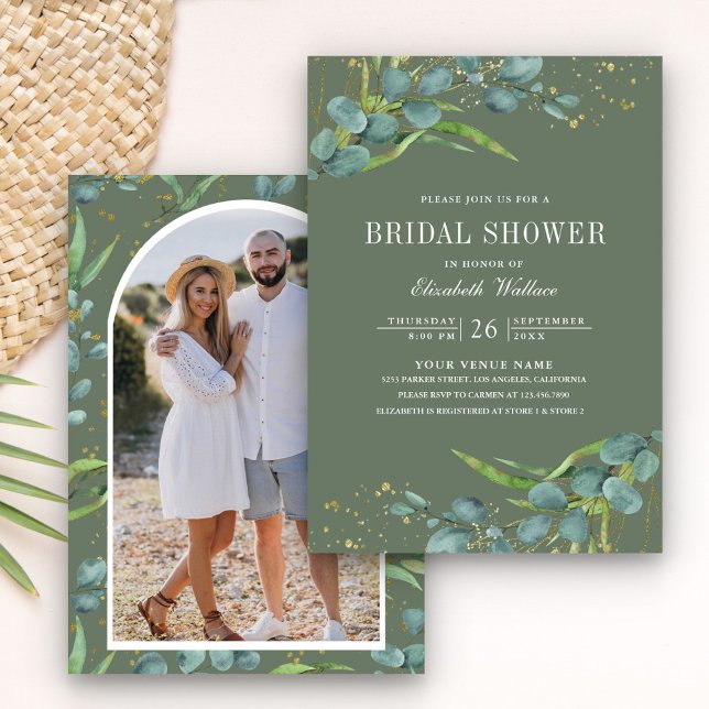 Invitación Chorro de Novia Rústico de Eucalipto Foto Verde Sa (Subido por el creador)