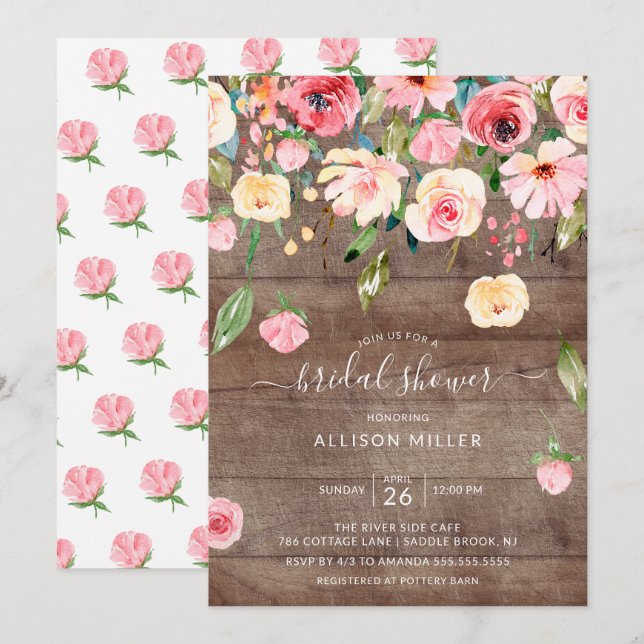 Invitación Chorro de novias floridas de los ruidosos rosados (Anverso / Reverso)