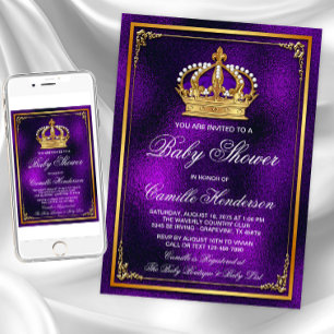 Invitación Chorro de oro púrpura para baby shower del príncip