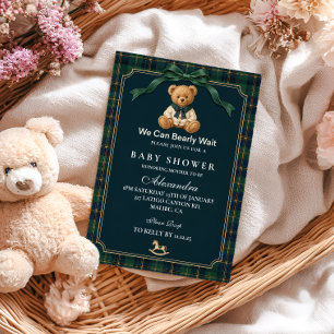 Invitación Chorro de osito de tartán para baby shower