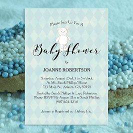 Invitación Chorro de oso de peluche blanco | Diamante azul