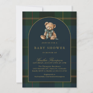 Invitación Chorro de oso de peluche clásico en cuadros verdes