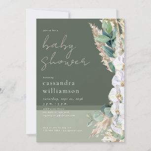 Invitación Chorro de Pampas Boho Floral Baby Shower 