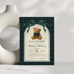 Invitación Chorro de Plaid Naval Verde Polo Teddy Baby Shower
