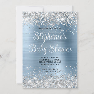 Invitación Chorro de Plata Baby Shower Azul Claro