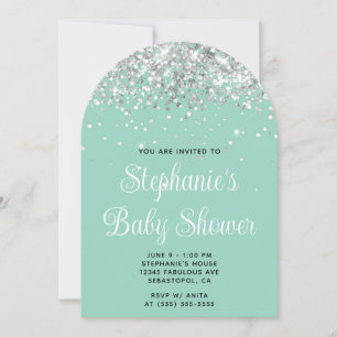 Invitación Chorro de Plata Luz Baby Shower Turquesa
