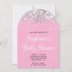 Invitación Chorro de Plata Rosa Claro Baby Shower