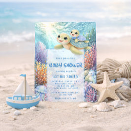 Invitación Chorro de Tortuga Mamá y Bebé Niño Baby Shower