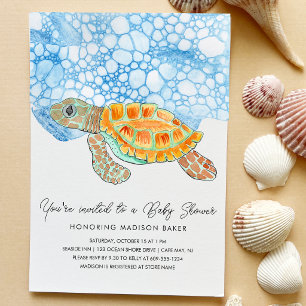 Invitación Chorro de Tortuga Marina Pintada a la Acuarela par