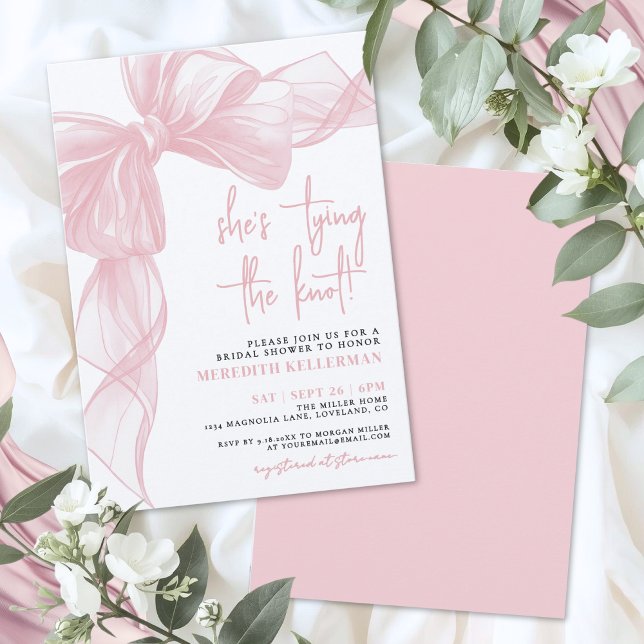 Invitación Chorro Elegante de Rosa para Fiesta de Despedida d (Elegant Blush Pink Bow Bridal Shower Invitation)